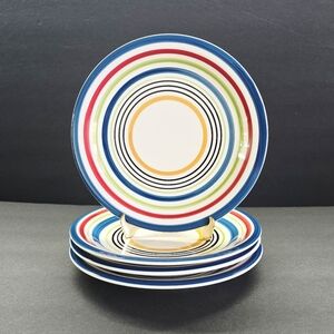 4- Pfaltzgraff Morocco Salad Plate 7 5/8" Stoneware Red Blue Green Rim Plates
